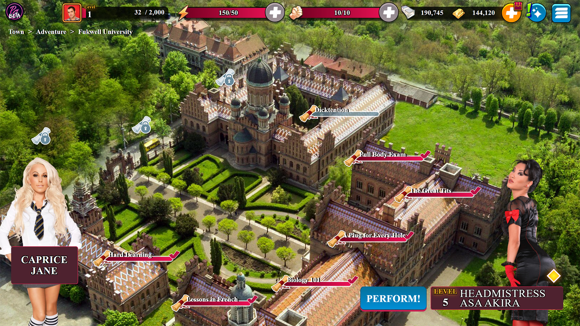 Pornstar Harem battle screen with team setup